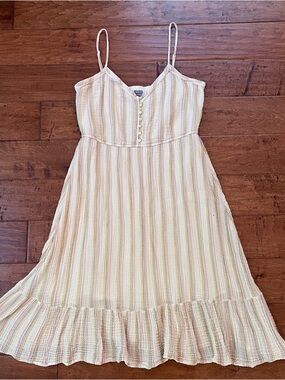 aerie Cream Multi-Stripe Spaghetti Strap Midi Dress 100% cotton Large